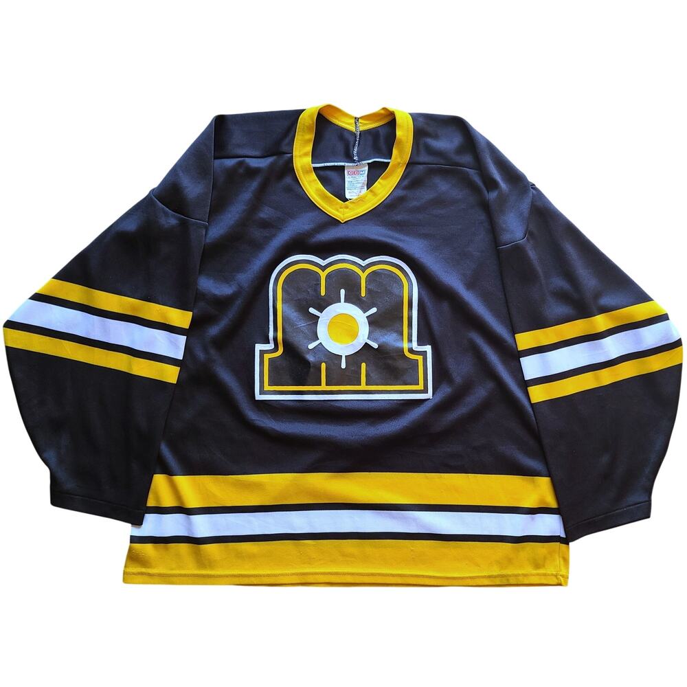 Maine Mariners 90s CCM Maska jersey XL black gold Bruins Portland AHL hockey vtg